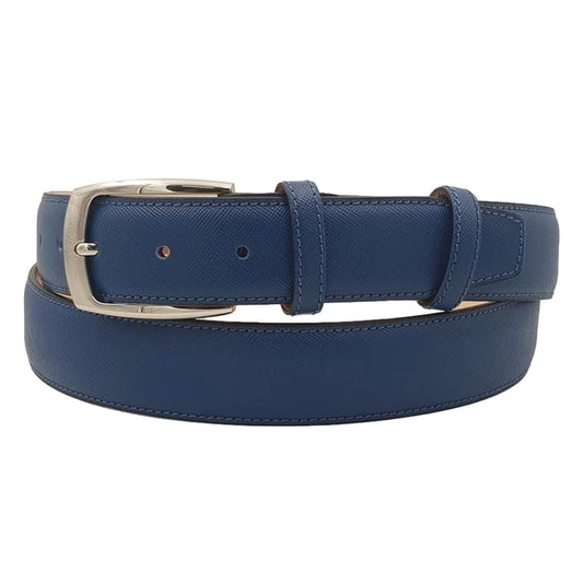 Cintura 3,5 cm in vera pelle stampata Saffiano Jeans con fodera Nabuk e fibbia anallergica
