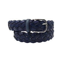 Carica l'immagine nel visualizzatore di Gallery, Cintura 3,5 cm intrecciata in vero cuoio con fibbia anallergica - Blu Medio