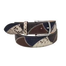 Carica l'immagine nel visualizzatore di Gallery, Cintura 4 cm Blu in  Pitone , Struzzo e Pelle scamosciata con fibbia anallergica