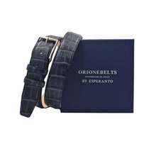 Carica l'immagine nel visualizzatore di Gallery, Cintura 3,5 cm Stampato Coda Coccodrillo con fodera in Pelle bovina - Blu