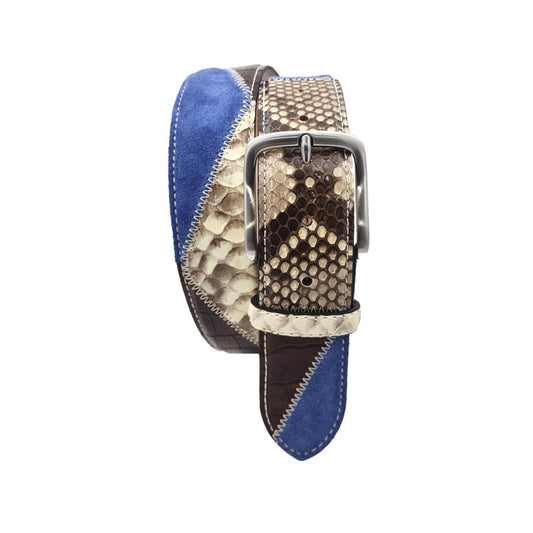 Cintura 4 cm in Pitone e pelle stampata con fibbia anallergica - Azzurro