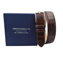 Carica l'immagine nel visualizzatore di Gallery, Cintura 3,5 cm in vitello stampato Coccodrillo ,Fodera in pelle - Bruciato