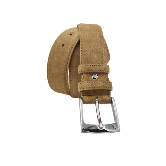 Cintura Uomo 4 cm in Pelle Scamosciata , fodera in pelle e fibbia anallergica - Camel - ESPERANTOBELTS