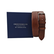 Carica l'immagine nel visualizzatore di Gallery, Cintura 3,5 cm Stampato Lucertola con fodera in Pelle bovina e Fibbia anallergica - Cognac