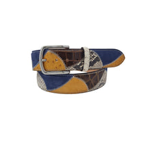 Carica l'immagine nel visualizzatore di Gallery, Cintura 4 cm Avio in pitone , struzzo e Pelle scamosciata e fibbia anallergica