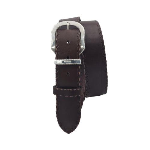 Cintura in cuoio di toro 4 cm lavorata a mano con fibbia e passanti in metallo anallergica