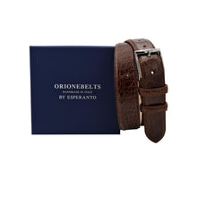 Carica l'immagine nel visualizzatore di Gallery, Cintura 3,5 cm in fianco di Coccodrillo Tabacco con fibbia anallergica