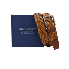 Carica l'immagine nel visualizzatore di Gallery, Cintura 3,5 cm intrecciata  in vero cuoio con fibbia anallergica - Legno