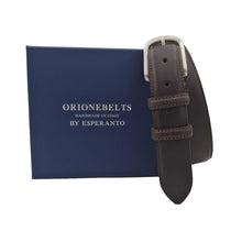 Carica l'immagine nel visualizzatore di Gallery, Cintura 3,5 cm in Cuoio moro con fodera in Pelle e fibbia anallergica