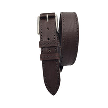 Carica l'immagine nel visualizzatore di Gallery, Cintura 4 cm con cucitura a vista e riporto in cuoio su fibbia anallergica - Moro