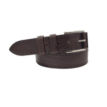 Carica l'immagine nel visualizzatore di Gallery, Cintura 4 cm con cucitura a vista e riporto in cuoio su fibbia anallergica - Moro