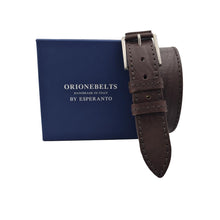 Carica l'immagine nel visualizzatore di Gallery, Cintura 4 cm con cucitura a vista e riporto in cuoio su fibbia anallergica - Moro