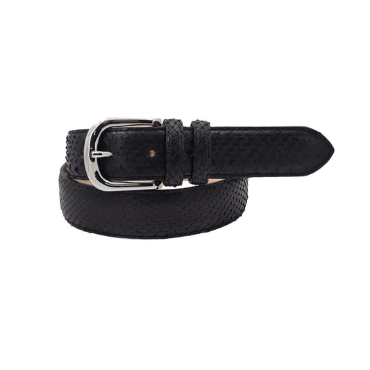 Cintura 3,5 cm in vera pelle di Pitone con fibbia anallergica - Nero