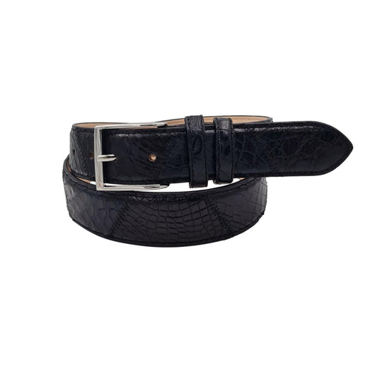 Cintura 3,5 cm in vero Coccodrillo Nero con fibbia argentata