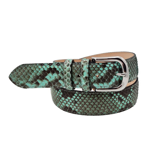 Cintura 3,5 cm in vera pelle di Pitone con fibbia anallergica - Verde