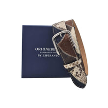 Carica l'immagine nel visualizzatore di Gallery, Cintura 4 cm Blu in  Pitone , Struzzo e Pelle scamosciata con fibbia anallergica