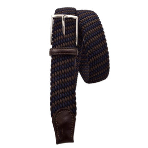 Cintura elastica 3,5 cm a trama obliqua bicolore in Viscosa  ,Fibbia anallergica - Blu/Moro