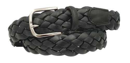 Cintura XXL 3,5 cm intrecciata in vera pelle con fibbia Nichel free  - Nero - ESPERANTOBELTS