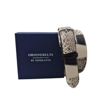 Carica l'immagine nel visualizzatore di Gallery, Cintura 4 cm a quadri in vero Pitone e Pelle Bovina con fibbia anallergica