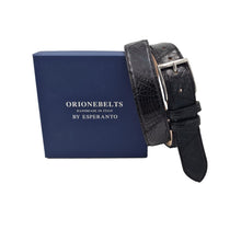 Carica l'immagine nel visualizzatore di Gallery, Cintura  3,5 cm in vero Coccodrillo Nero  con fibbia argentata