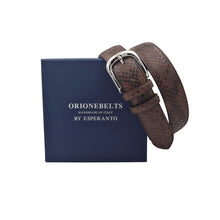 Carica l'immagine nel visualizzatore di Gallery, Cintura 3,5 cm in vera pelle di Pitone  con fibbia anallergica - Moro