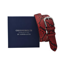 Carica l'immagine nel visualizzatore di Gallery, Cintura 3,5 cm in vera pelle di Pitone  con fibbia anallergica - Rosso