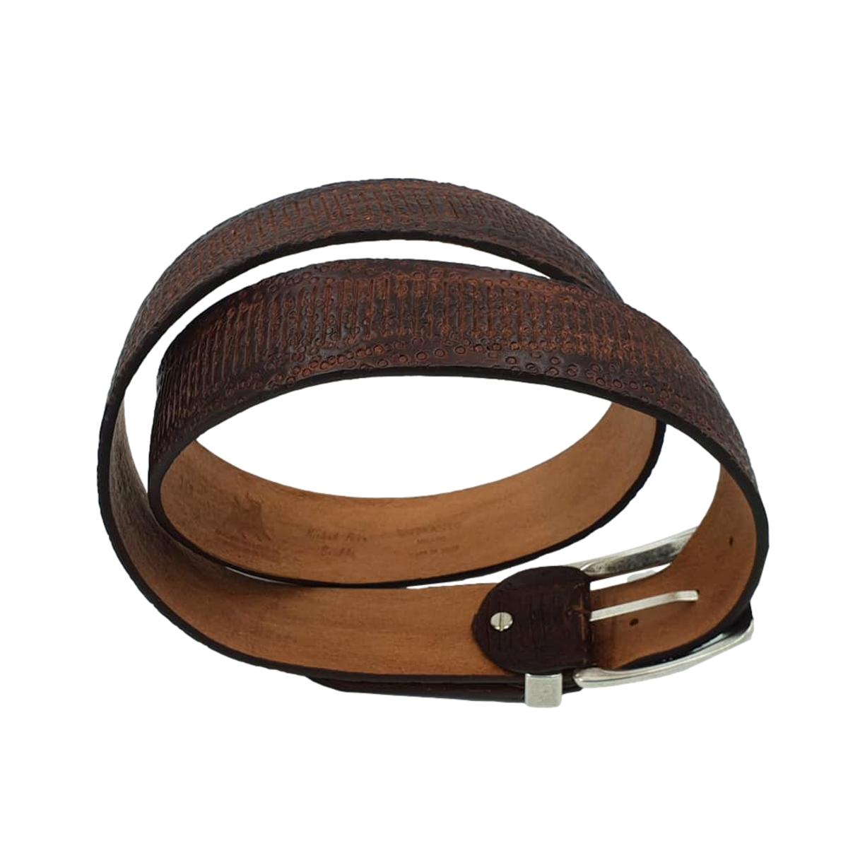 Ninfea - Cintura Color Moroin Cuoio Di Toro Con Fibbia E Passante Meta Con Fantasie Floreali Taglie Xxl