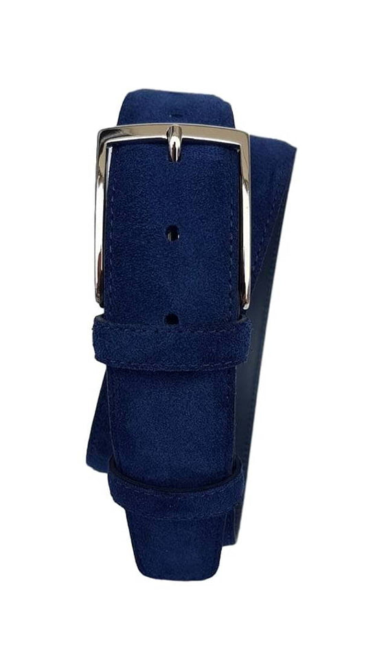 Cintura Uomo 4 cm in Pelle Scamosciata , fodera in pelle e fibbia Nichel free - Blu chiaro - ESPERANTOBELTS