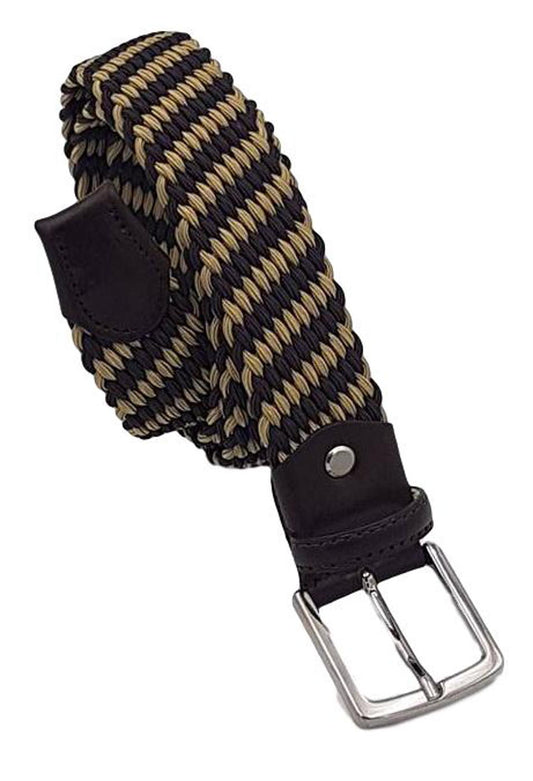 Cintura elastica 3,5 cm a trama obliqua bicolore in Viscosa ,Fibbia Nichel free - Bronzo/Moro - ESPERANTOBELTS