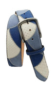 Carica l'immagine nel visualizzatore di Gallery, Cintura 4 cm Bianco - Azzurra con pitone , struzzo e Pelle scamosciata e fibbia Nichel free - ESPERANTOBELTS