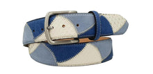 Carica l'immagine nel visualizzatore di Gallery, Cintura 4 cm Bianco - Azzurra con pitone , struzzo e Pelle scamosciata e fibbia Nichel free - ESPERANTOBELTS