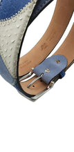 Carica l'immagine nel visualizzatore di Gallery, Cintura 4 cm Bianco - Azzurra con pitone , struzzo e Pelle scamosciata e fibbia Nichel free - ESPERANTOBELTS