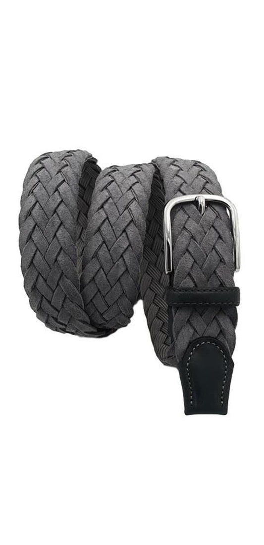 Cintura 3,5 cm intrecciata in pelle scamosciata foderata in cotone con fibbia Nichel free - Grigio - ESPERANTOBELTS