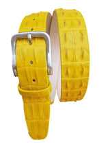Carica l'immagine nel visualizzatore di Gallery, Cintura 4 cm Giallo in Schiena di Coccodrillo con Fodera Nabuk e Fibbia Nichel free - ESPERANTOBELTS