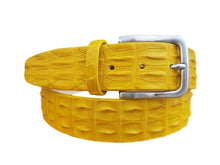 Carica l'immagine nel visualizzatore di Gallery, Cintura 4 cm Giallo in Schiena di Coccodrillo con Fodera Nabuk e Fibbia Nichel free - ESPERANTOBELTS