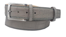 Carica l'immagine nel visualizzatore di Gallery, Cintura 4 cm in Coccodrillo Grigio Opacizzato con fodera nabuk, doppia cucitura e fibbia Nichel free - ESPERANTOBELTS