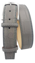 Carica l'immagine nel visualizzatore di Gallery, Cintura 4 cm in Coccodrillo Grigio Opacizzato con fodera nabuk, doppia cucitura e fibbia Nichel free - ESPERANTOBELTS