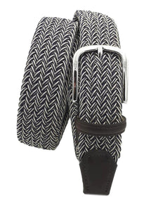 Cintura elastica intrecciata 3,5 cm con finiture in Pelle e fibbia anallergica - Prugna / Bianco