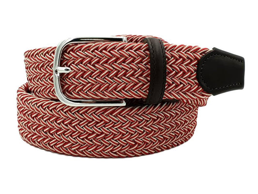 Cintura XXL elastica in trecciata in viscosa e finiture in pelle 3 ,5 anallergica - Rosso