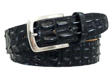 Carica l'immagine nel visualizzatore di Gallery, Cintura 4 cm  Nera in Schiena di Coccodrillo con Fodera Nabuk e sfumature ambrate