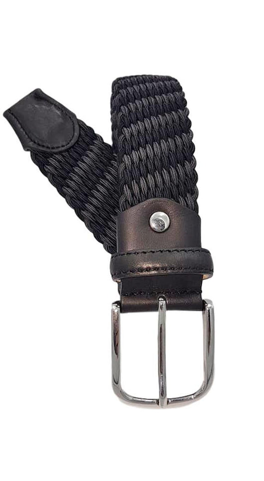 Cintura elastica 3,5 cm a trama obliqua bicolore in Viscosa ,Fibbia Nichel free - Nero/Antracite - ESPERANTOBELTS
