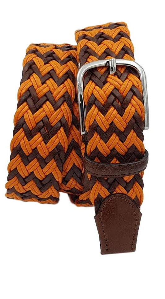Cintura Bicolore 3,5 cm intrecciata in cuoio e cotone con fibbia Nichel free - Arancione - ESPERANTOBELTS