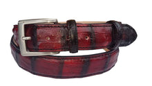 Carica l'immagine nel visualizzatore di Gallery, Cintura 3,5 cm in Coda di Coccodrillo Tinta a mano con fodera nabuk e fibbia anallergica