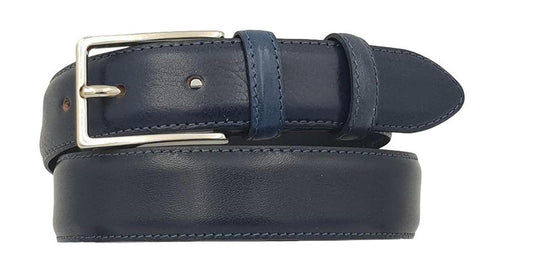 Cintura 3 cm in morbido vitello con fodera in pelle e doppio passante - Blu