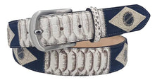 Carica l'immagine nel visualizzatore di Gallery, Cintura 4 cm  con vera pelle di pitone e pelle scamosciata  Fibbia Nichel free - Blu - ESPERANTOBELTS