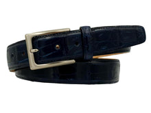 Carica l'immagine nel visualizzatore di Gallery, Cintura 3,5 cm in Coda di Coccodrillo Blu con fodera Nabuk e fibbia Nichel free - ESPERANTOBELTS