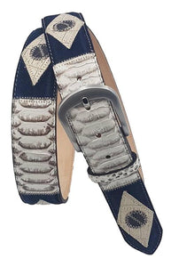 Cintura 4 cm  con vera pelle di pitone e pelle scamosciata  Fibbia Nichel free - Blu - ESPERANTOBELTS
