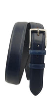 Carica l'immagine nel visualizzatore di Gallery, Cintura 3,5 cm in morbido vitello con fodera in pelle e doppio passante - Blu