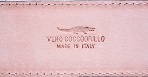 Cintura  3,5 cm in vero Coccodrillo Cognac lucido con fibbia argentata anallergica