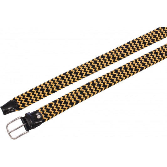 Cintura elastica intrecciata 3,5 cm Bicolore in viscosa e Pelle e fibbia Nichel free - Giallo/Nero - ESPERANTOBELTS